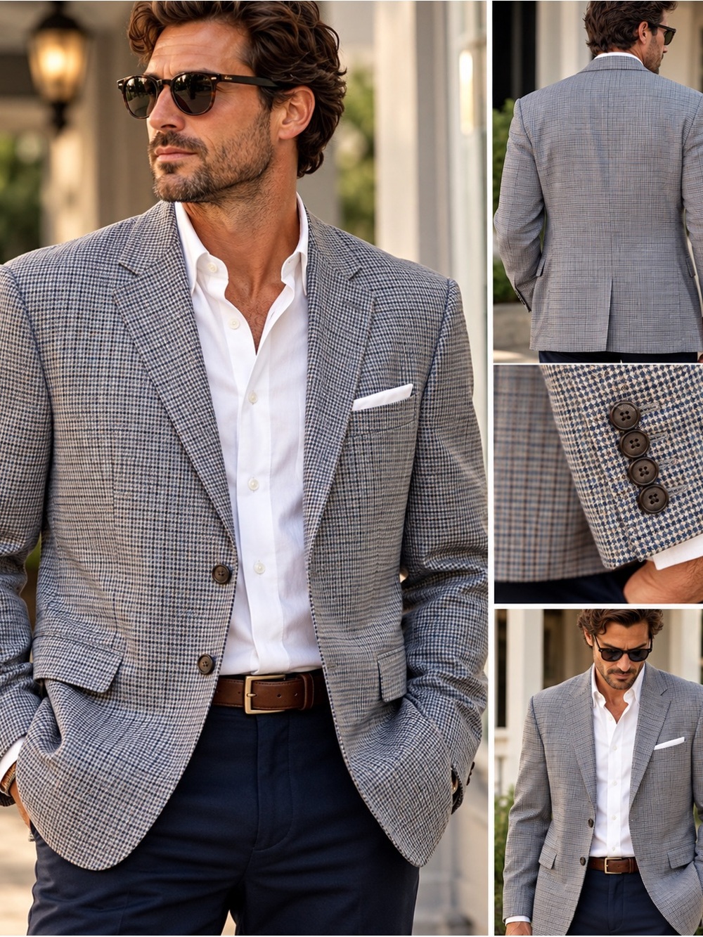 Ralph Ralph Lauren Men’s 46L Silk Blend Houndstooth Sport Coat Blazer